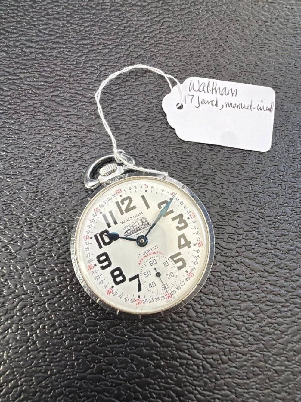 Waltham Railroad Style Pocket Watch 17J Vintage 1950s Locomotive Dial